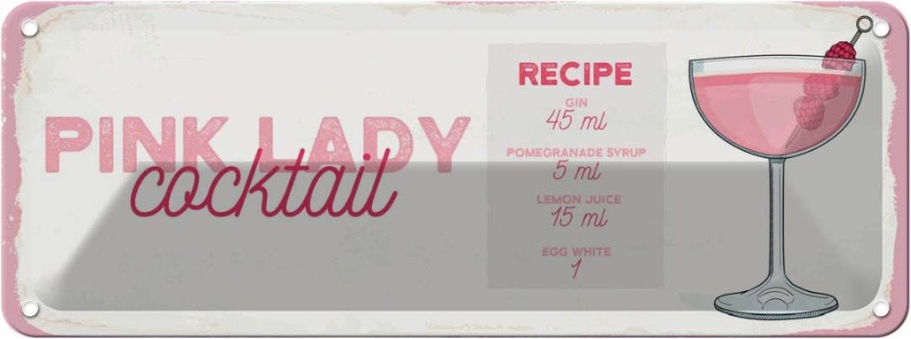 Blechschild 10x27 cm Pink Lady Cocktail Recipe
