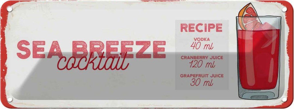 Blechschild 10x27 cm Sea Breeze Cocktail Recipe
