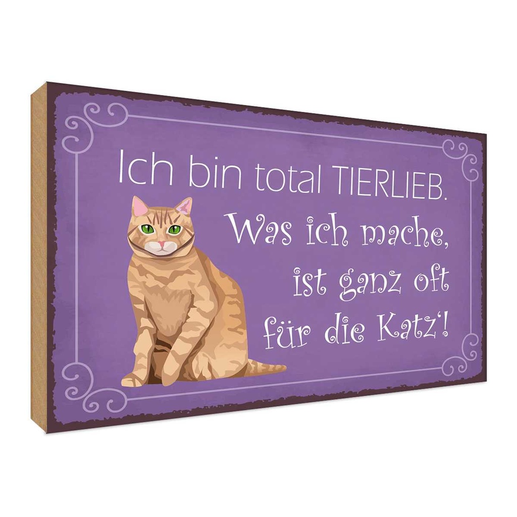 Holzschild 30x40 cm bin total tierlieb oft für Katze