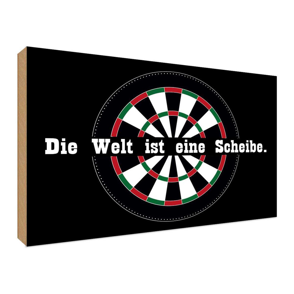 Holzschild 30x40 cm Dart die Welt ist eine Scheibe Sport Hobby