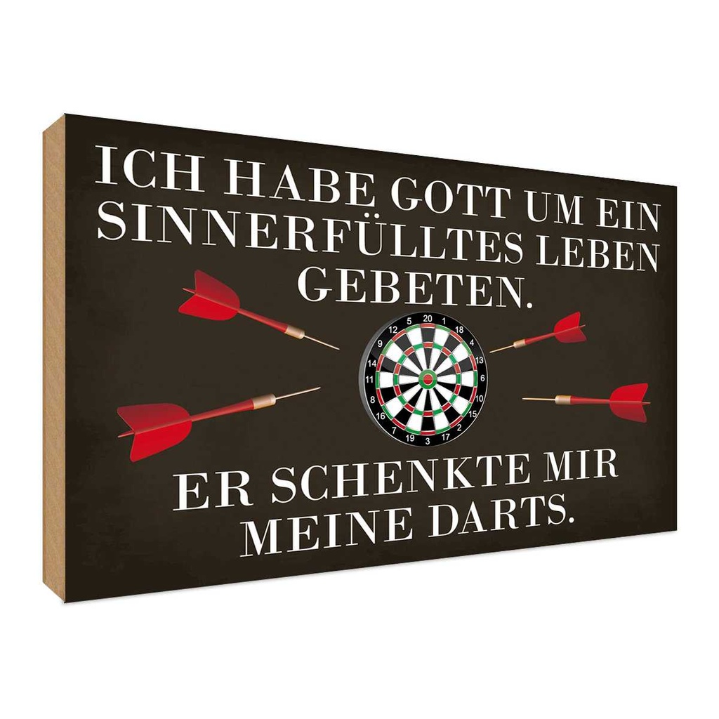 Holzschild 30x40 cm Gott schenkte mir meine Darts Sport Hobby