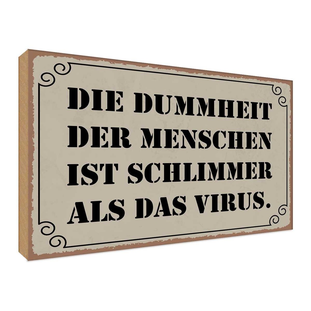 Holzschild 30x40 cm Dummheit schlimmer als Virus Dekoration