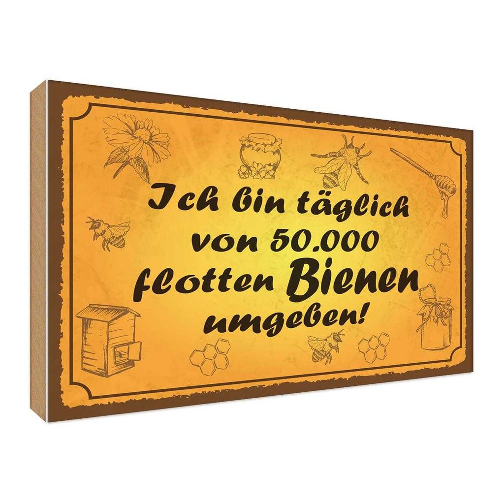 Holzschild 30x40 cm von 50000 flotten Bienen umgeben Spruch Zitat