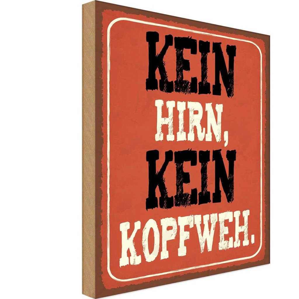 Holzschild 40x30 cm kein Hirn Kopfweh Dekoration