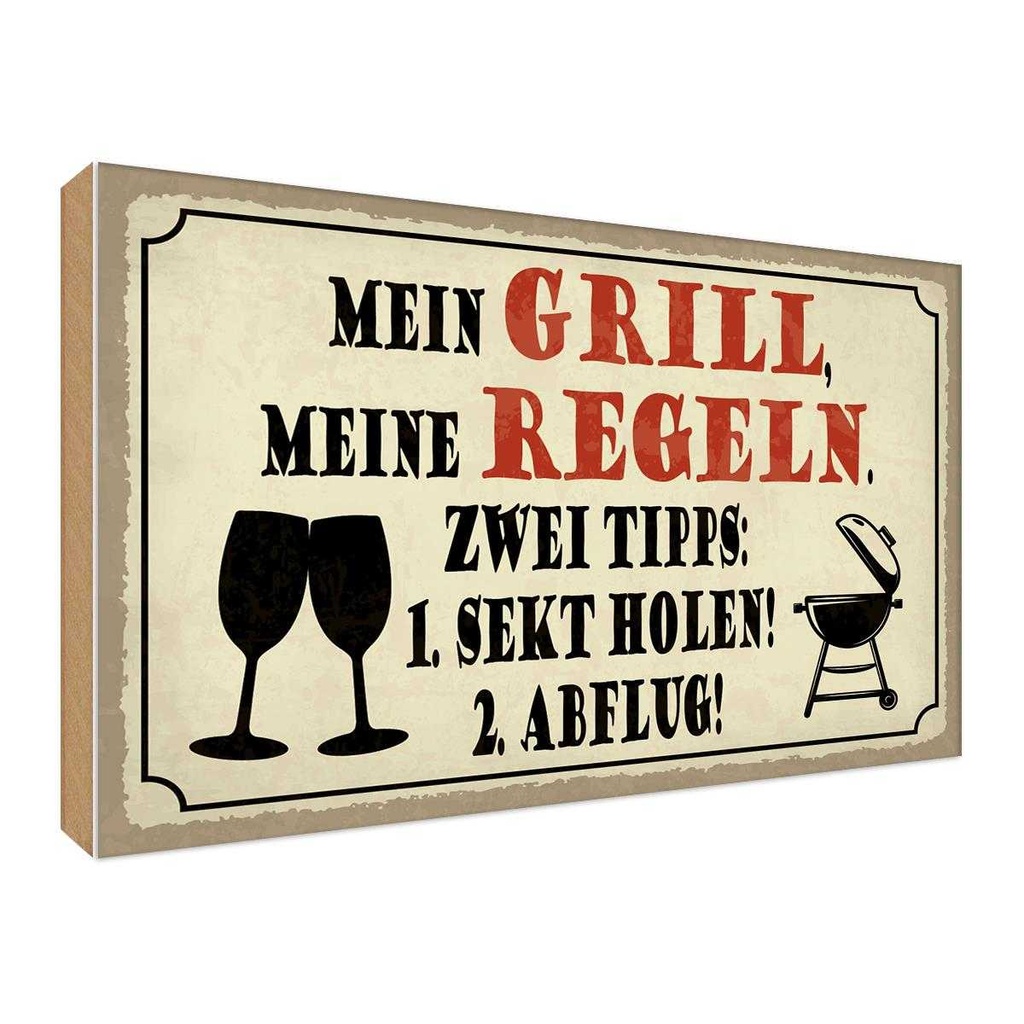 Holzschild 30x40 cm mein Grill meine Regeln 2 Tipps Spruch Zitat