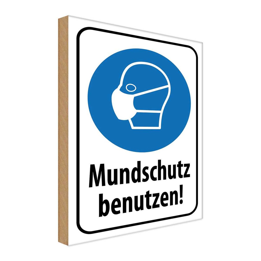 Holzschild 40x30 cm Mundschutz benutzen Maske Warnschild Hinweisschild
