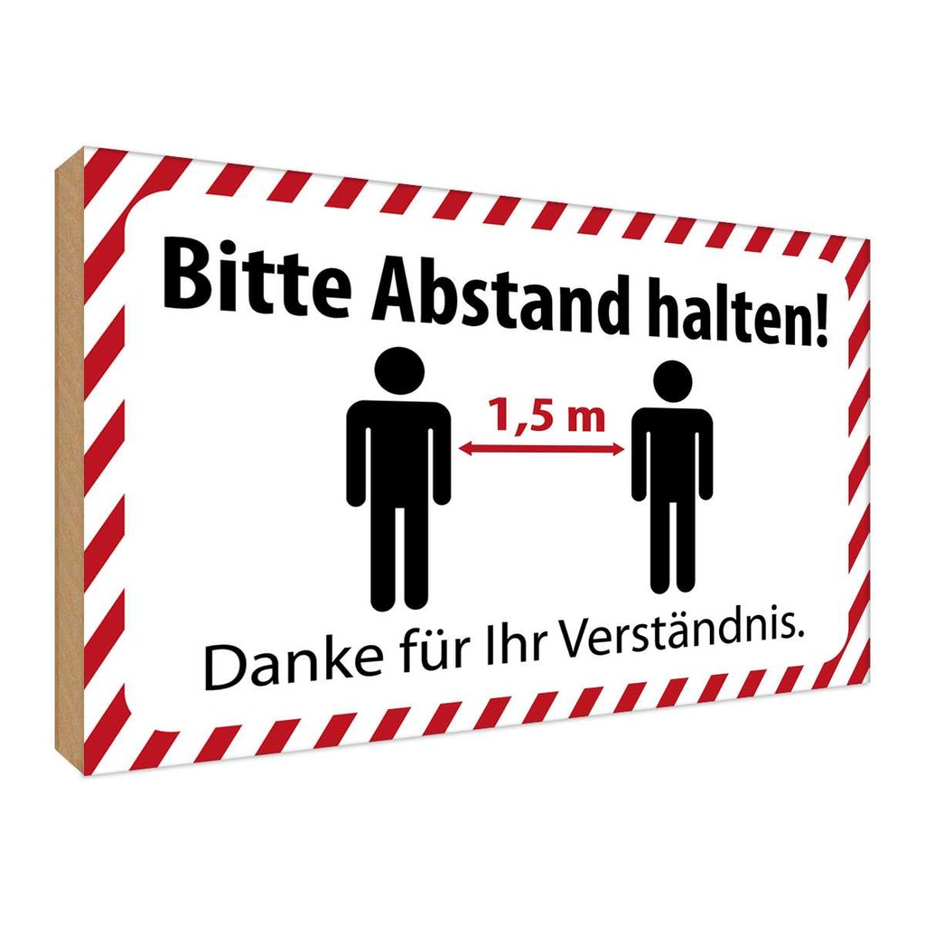 Holzschild 30x40 cm bitte Abstand halten 1.5 m Warnschild Hinweisschild