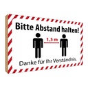 Holzschild 30x40 cm bitte Abstand halten 1.5 m Warnschild Hinweisschild
