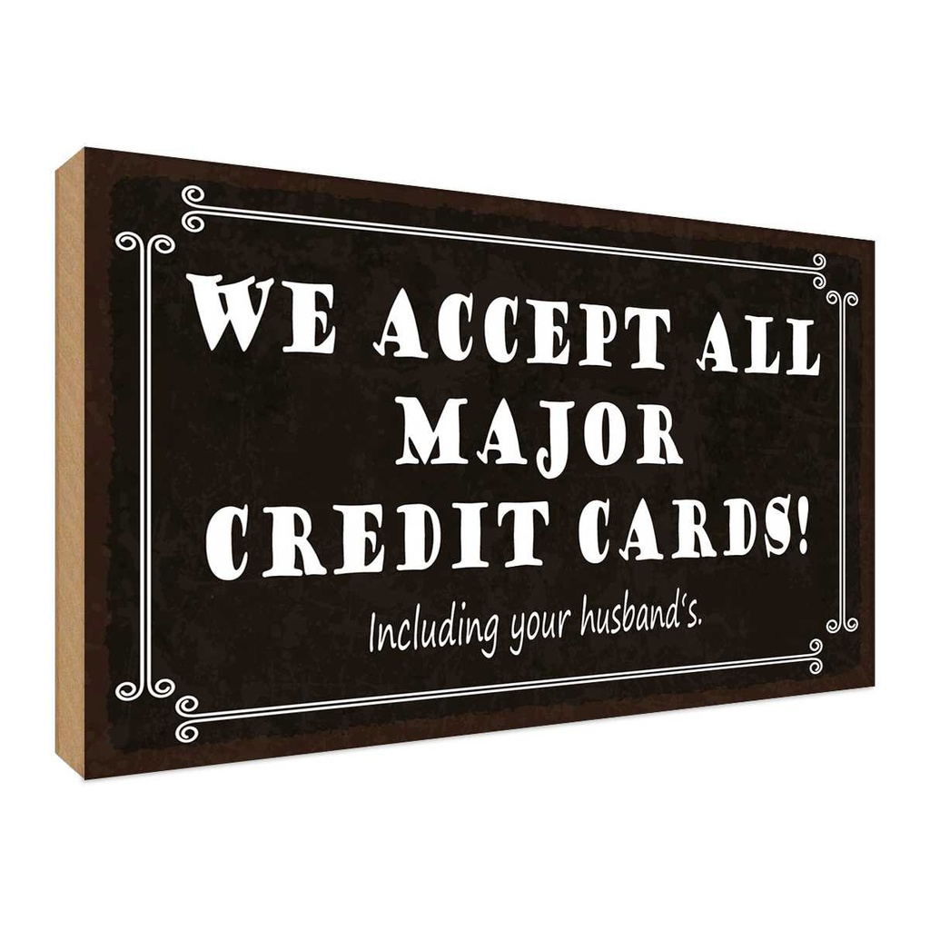 Holzschild 30x40 cm we accept all major credit cards Spruch Zitat
