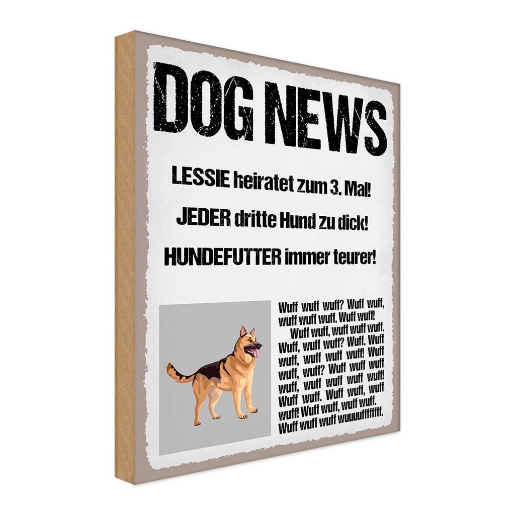Holzschild 40x30 cm Dog news Leesie heiratet zum 3 Tier Haustier