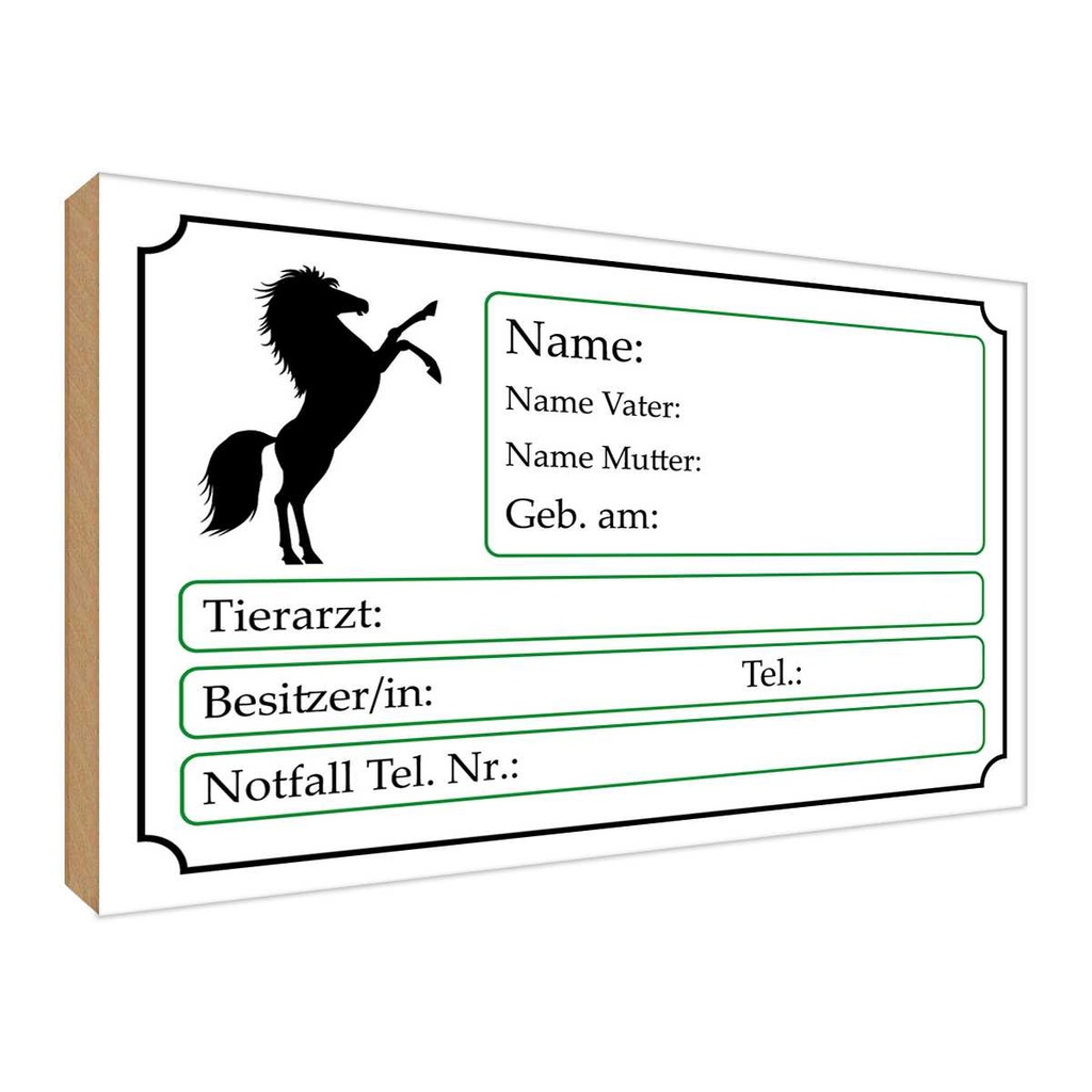 Holzschild 30x40 cm Pferde Name Vater Mutter geb. am Tier Haustier