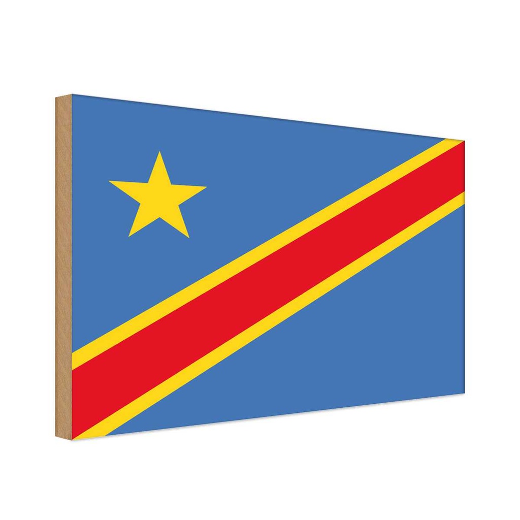 Holzschild 30x40 cm DR Kongo democratic Congo Flagge Fahne Wappen