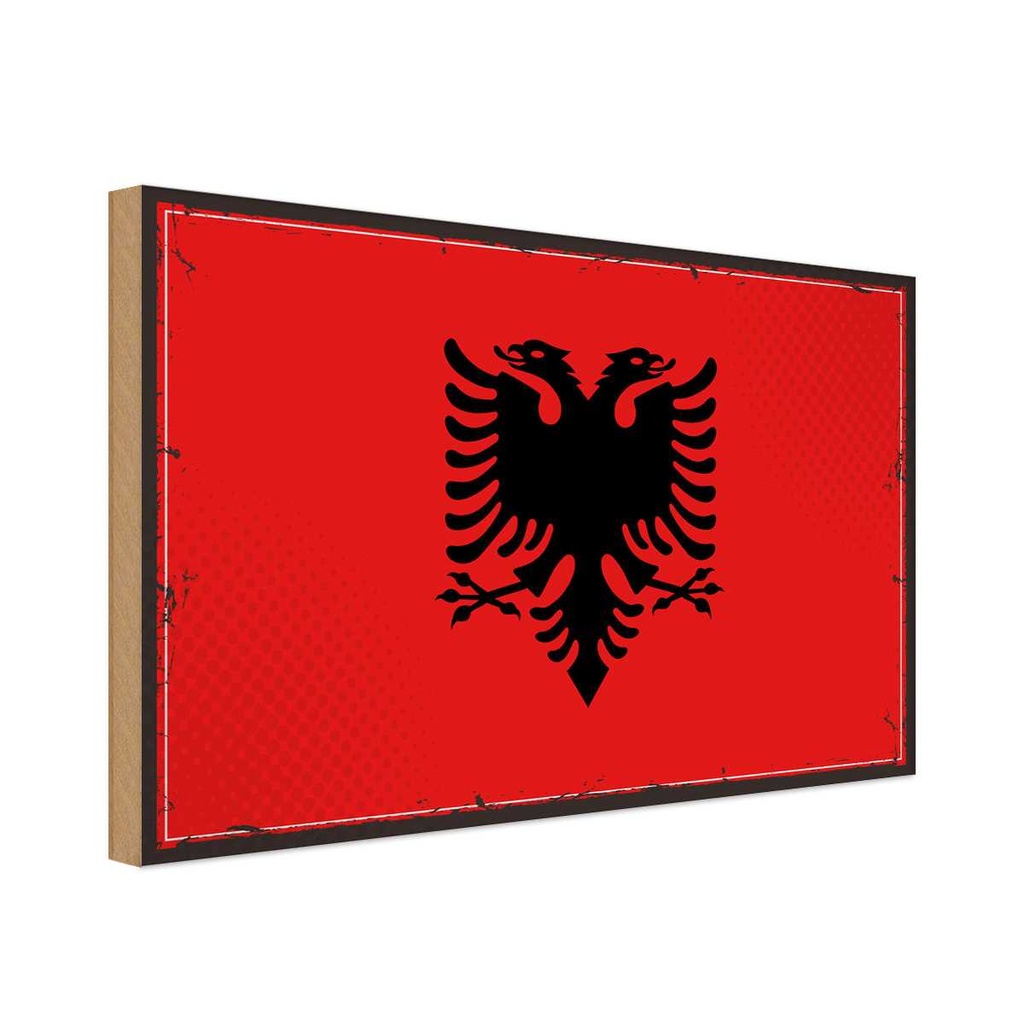 Holzschild 30x40 cm Albaniens Retro Albania Flagge Fahne Wappen