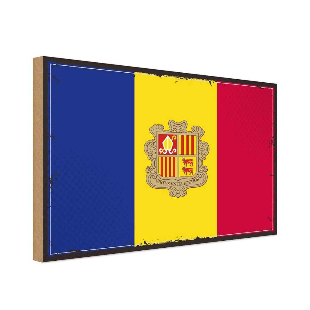 Holzschild 30x40 cm Andorras Retro Andora Flagge Fahne Wappen
