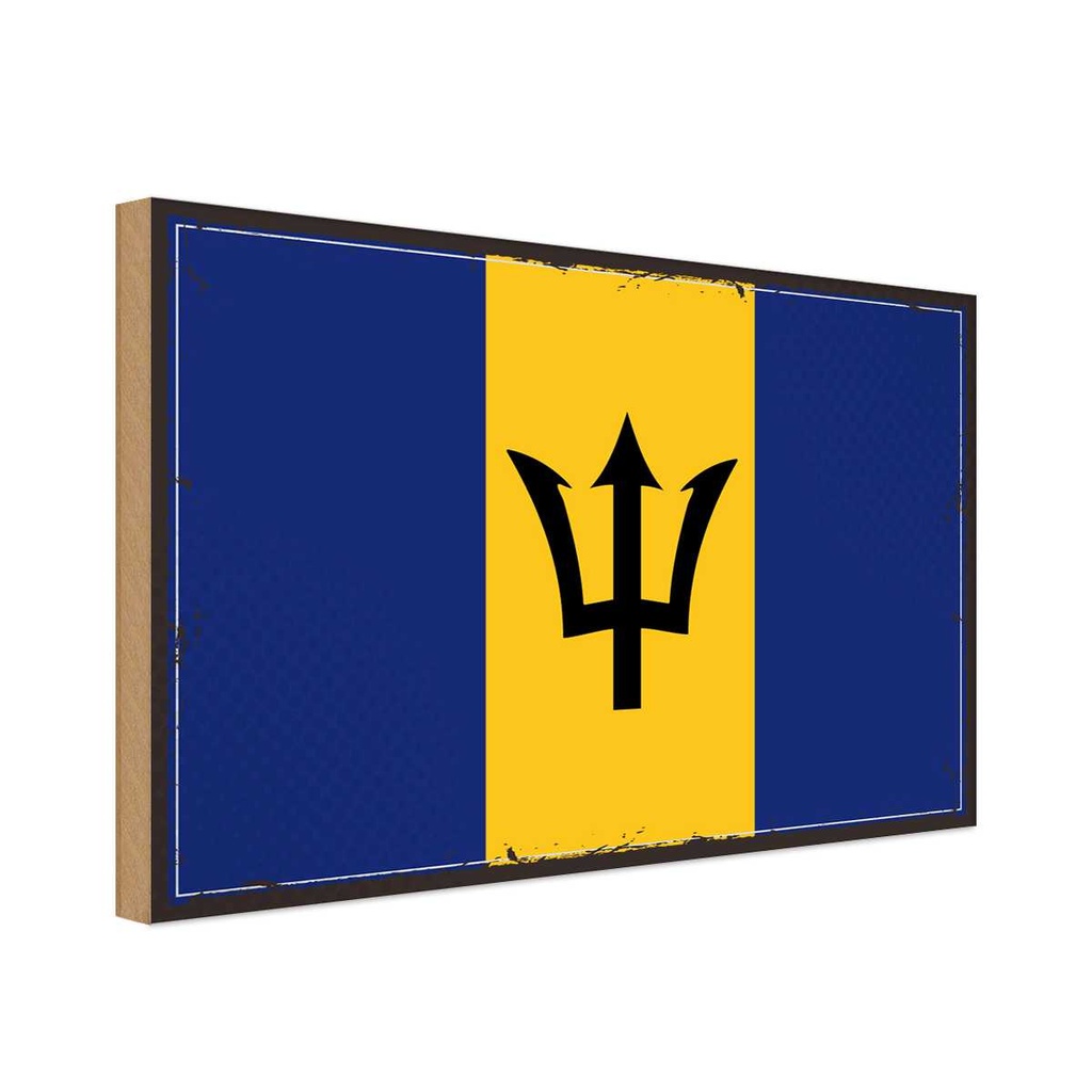 Holzschild 30x40 cm Barbados Retro Flagge Fahne Wappen