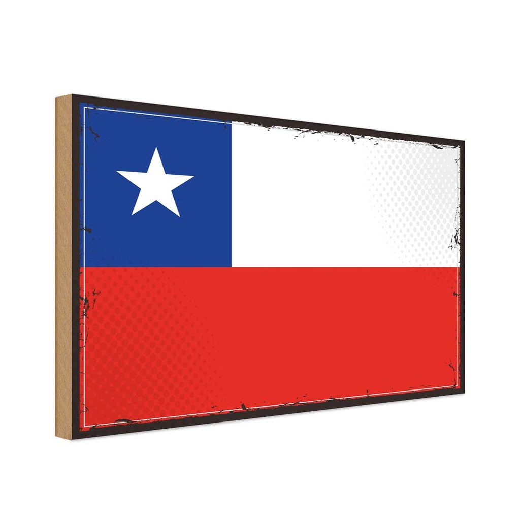 Holzschild 30x40 cm Chiles Retro Chile Flagge Fahne Wappen