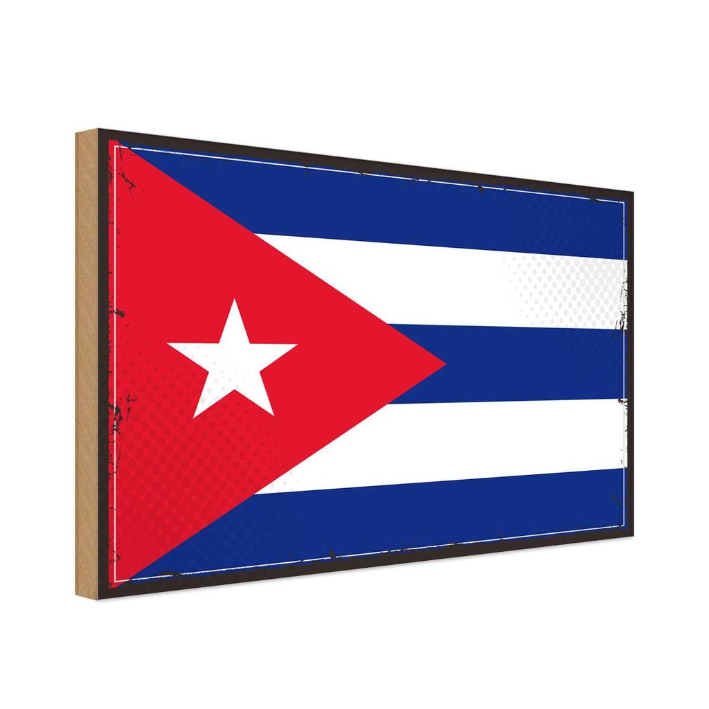 Holzschild 30x40 cm Kubas Retro Cuba Flagge Fahne Wappen