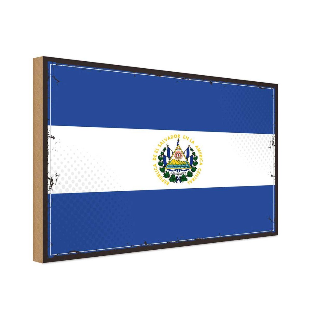 Holzschild 30x40 cm El Salvadors Retro Salvador Flagge Fahne Wappen