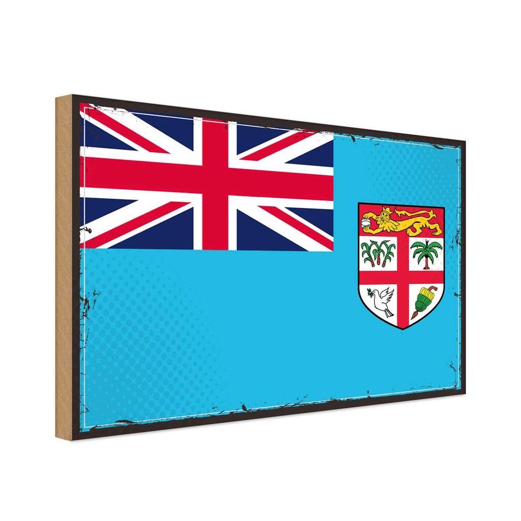 Holzschild 30x40 cm Fidschis Retro Fiji Flagge Fahne Wappen