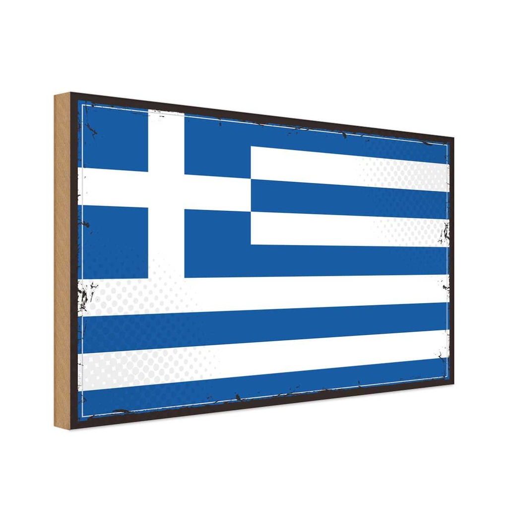 Holzschild 30x40 cm Griechenlands Retro Greece Flagge Fahne Wappen