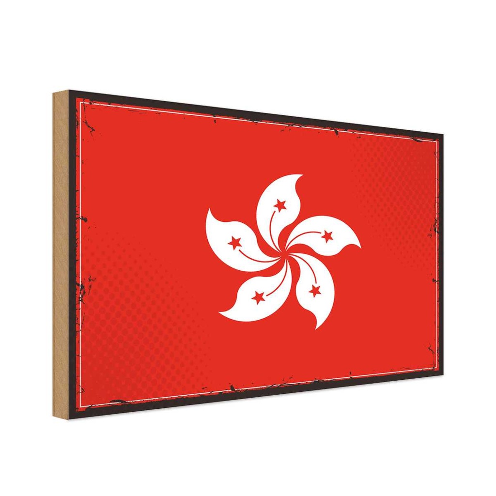 Holzschild 30x40 cm Hongkongs Retro Hong Kong Flagge Fahne Wappen
