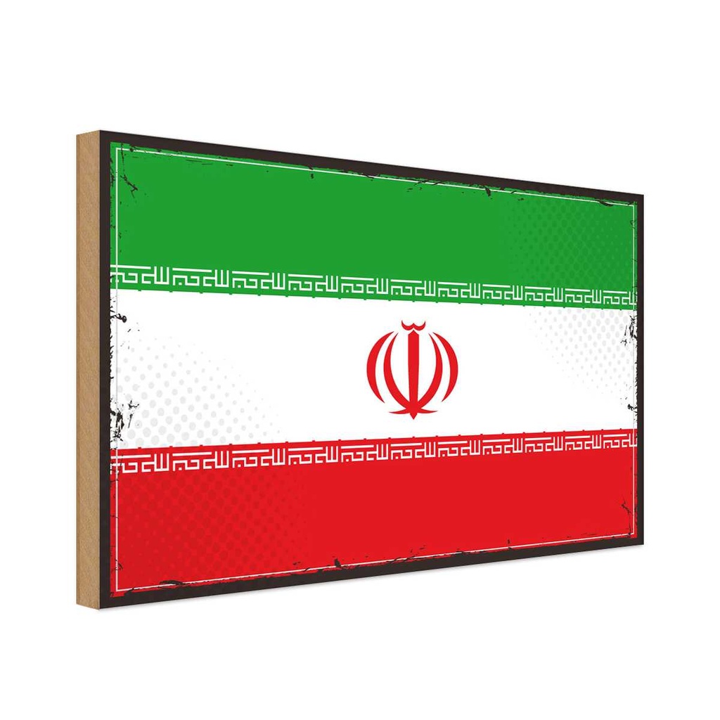 Holzschild 30x40 cm Iran Retro Flagge Fahne Wappen