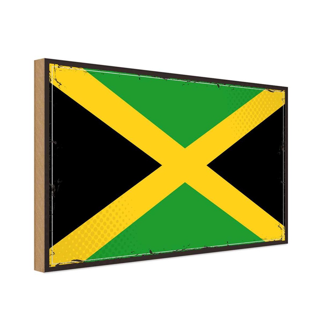 Holzschild 30x40 cm Jamaikas Retro Jamaica Flagge Fahne Wappen