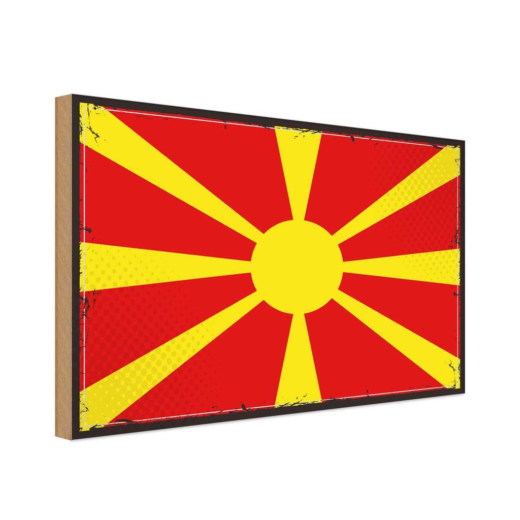 Holzschild 30x40 cm Mazedoniens Retro Macedonia Flagge Fahne Wappen