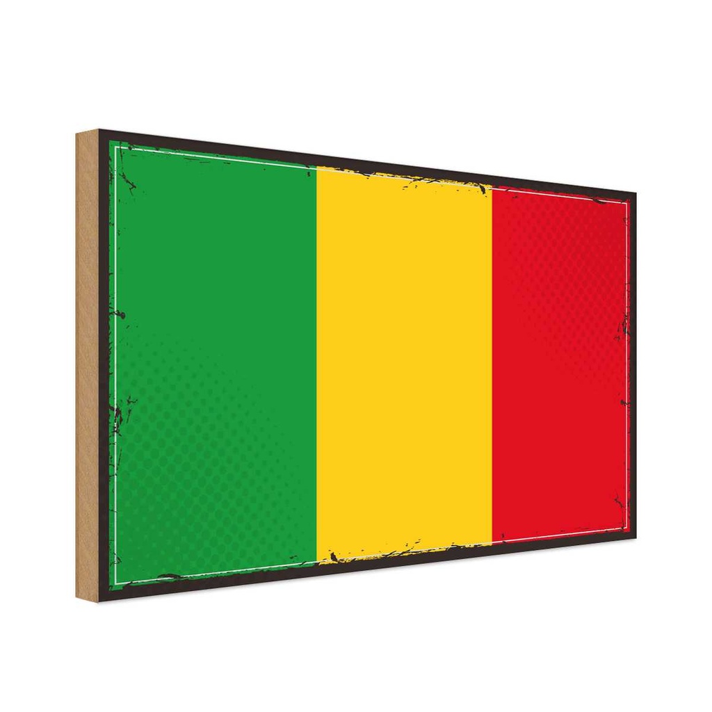 Holzschild 30x40 cm Malis Retro Mali Flagge Fahne Wappen