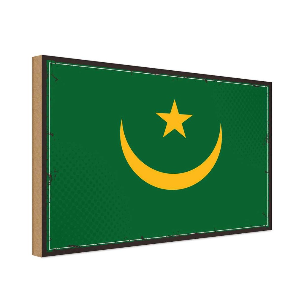 Holzschild 30x40 cm Mauretaniens Retro Flagge Fahne Wappen