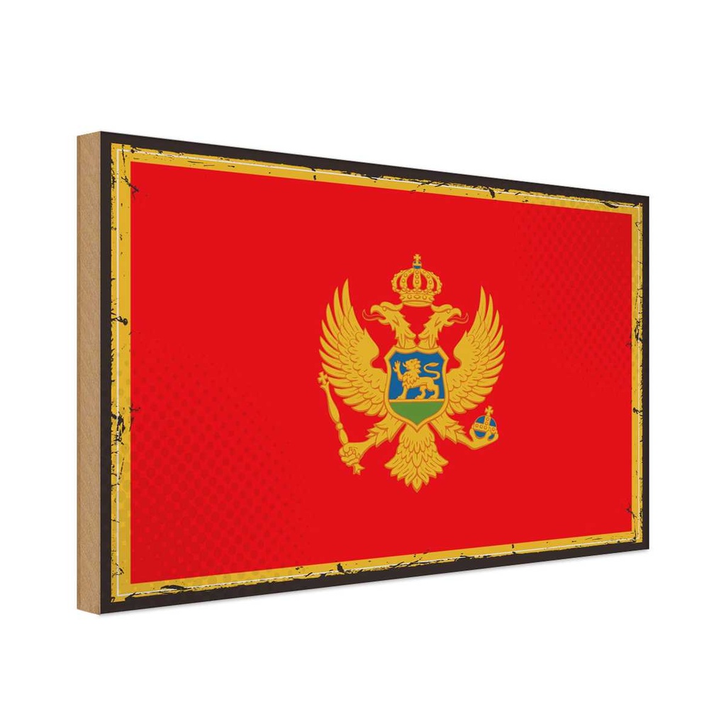 Holzschild 30x40 cm Montenegro Retro Flagge Fahne Wappen