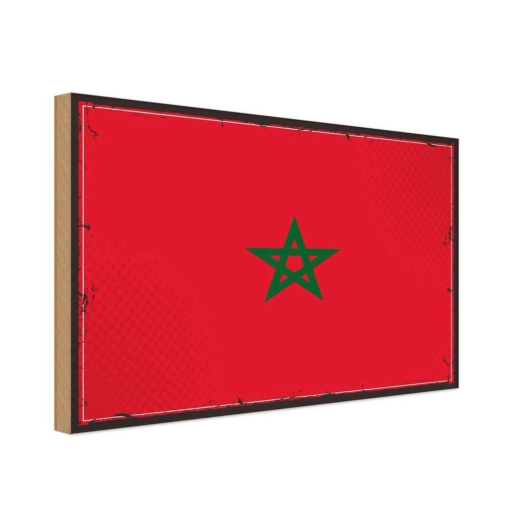 Holzschild 30x40 cm Marokkos Retro Morocco Flagge Fahne Wappen