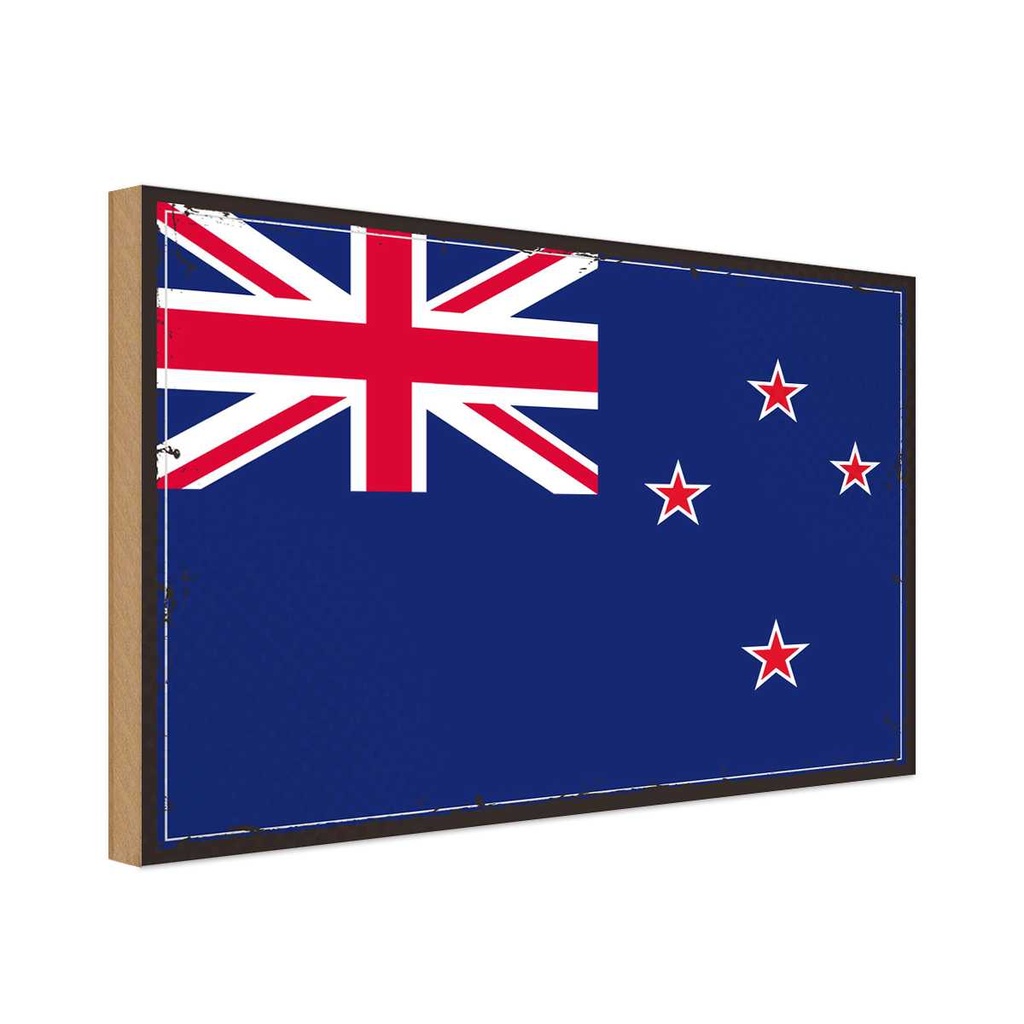 Holzschild 30x40 cm Neuseelands Retro New Zealand Flagge Fahne Wappen