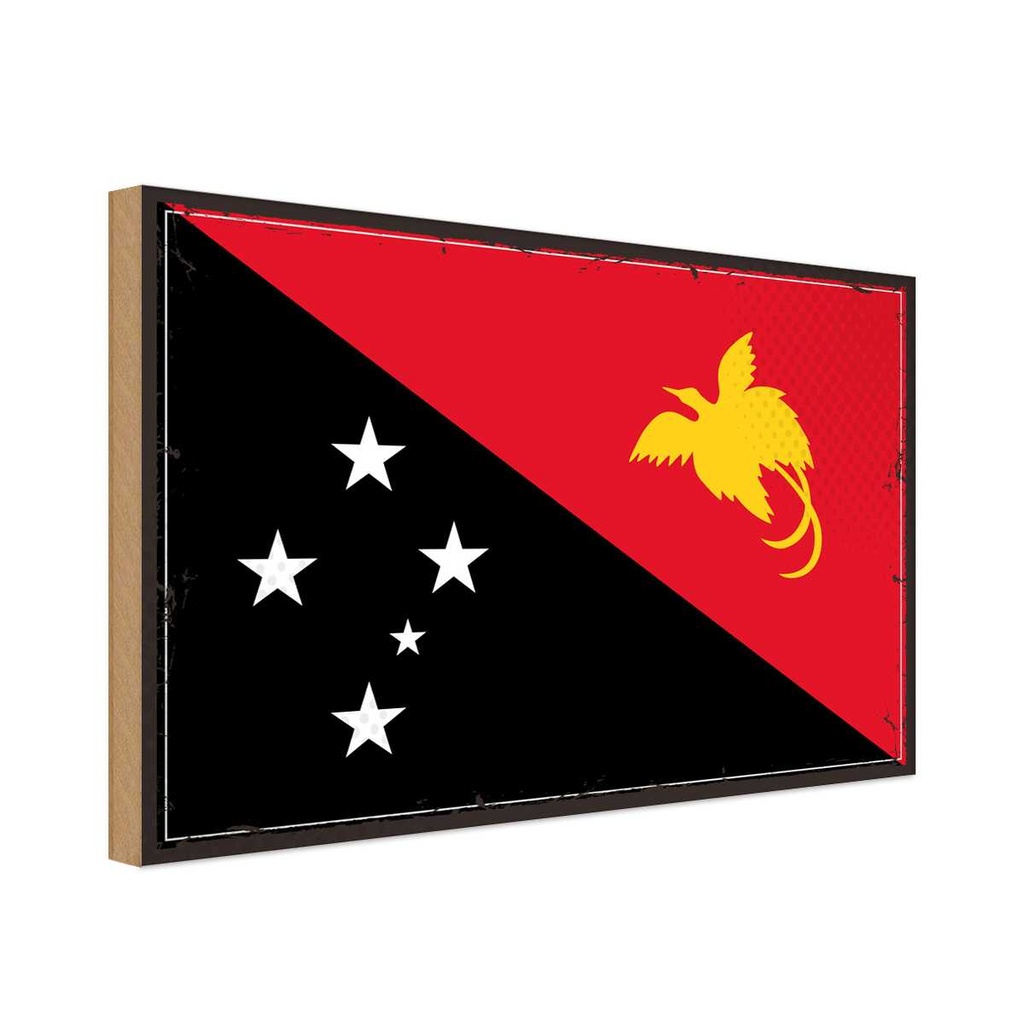 Holzschild 30x40 cm Papua?Neuguinea Retro New Guinea Flagge Fahne Wappen