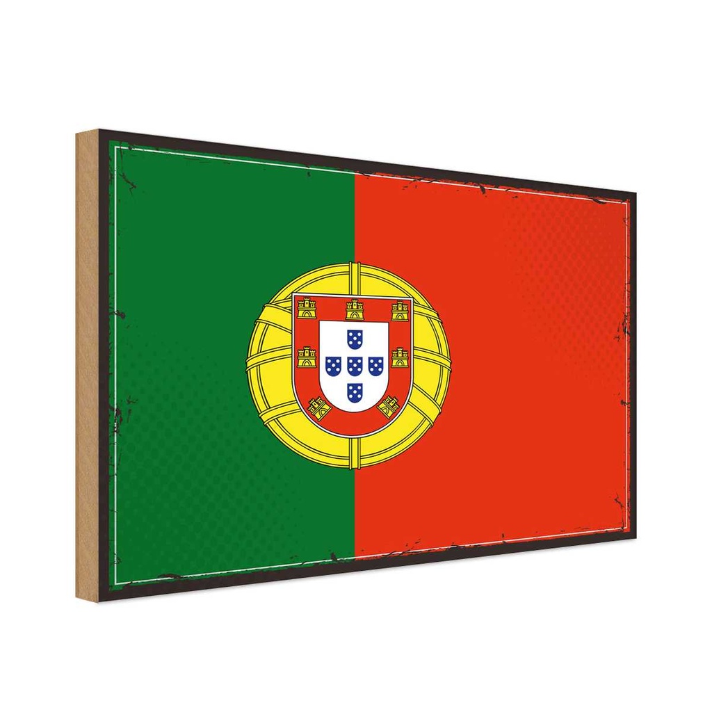 Holzschild 30x40 cm Portugals Retro Portugal Flagge Fahne Wappen