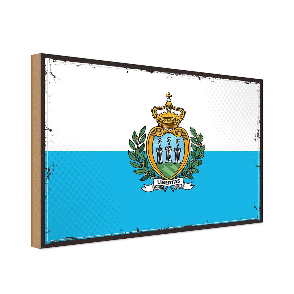 Holzschild 30x40 cm San Marinos Retro Marino Flagge Fahne Wappen