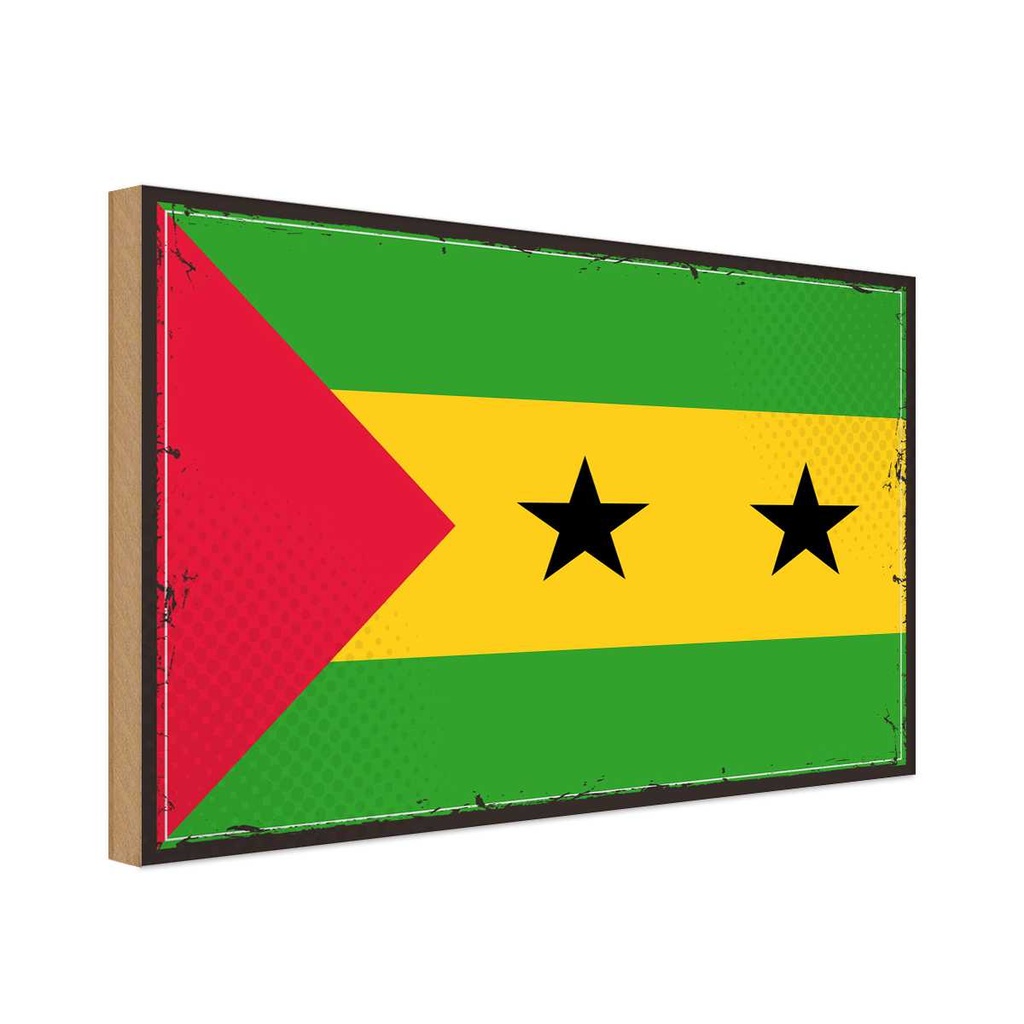 Holzschild 30x40 cm São Tomé und Príncipe Retro Flagge Fahne Wappen