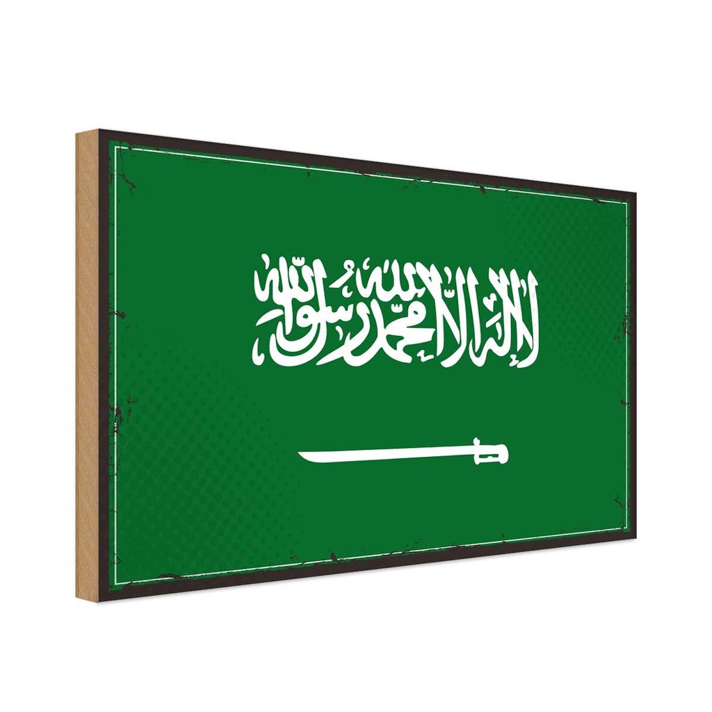 Holzschild 30x40 cm Saudi-Arabien Retro Saudi Arabia Flagge Fahne Wappen