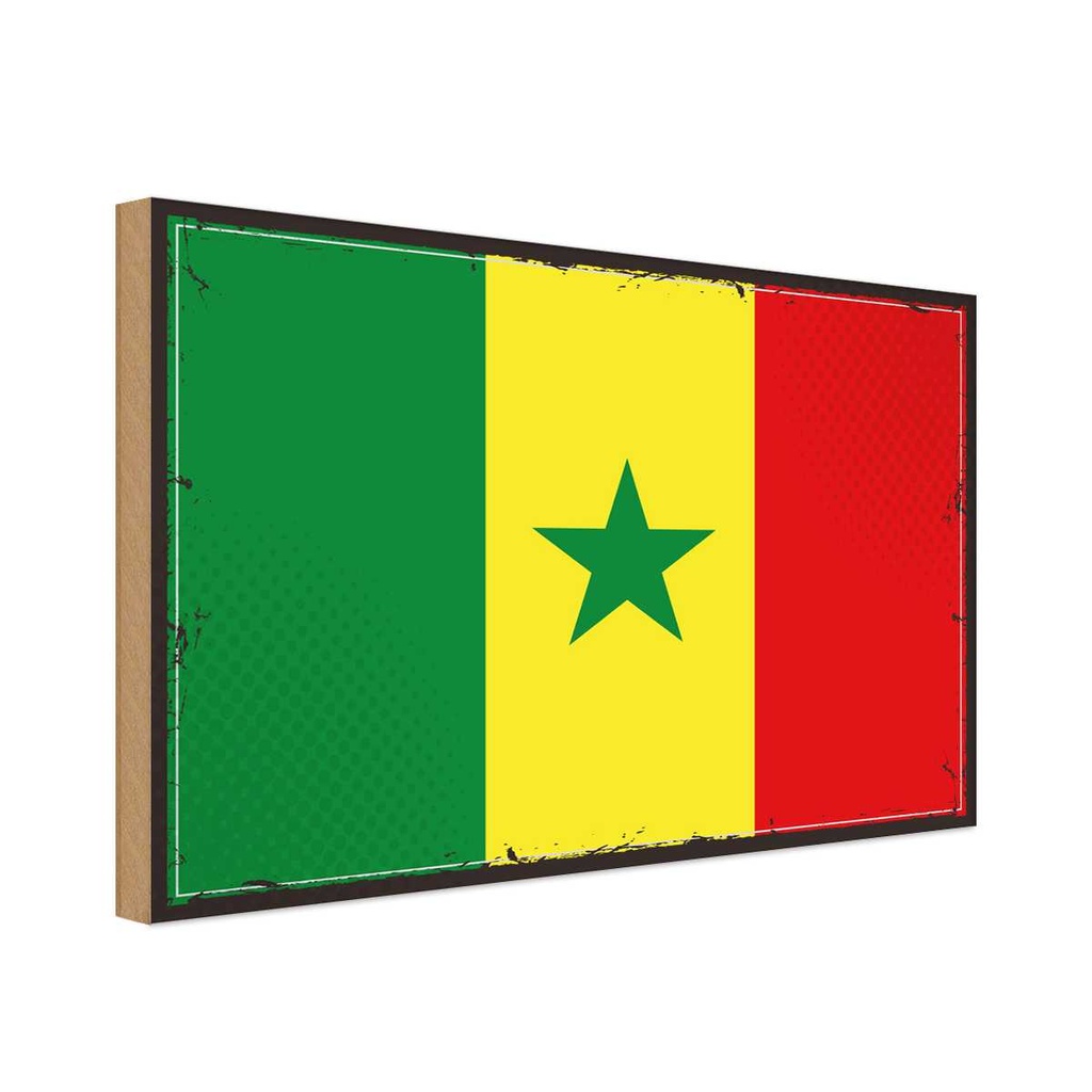 Holzschild 30x40 cm Senegal Retro Flagge Fahne Wappen