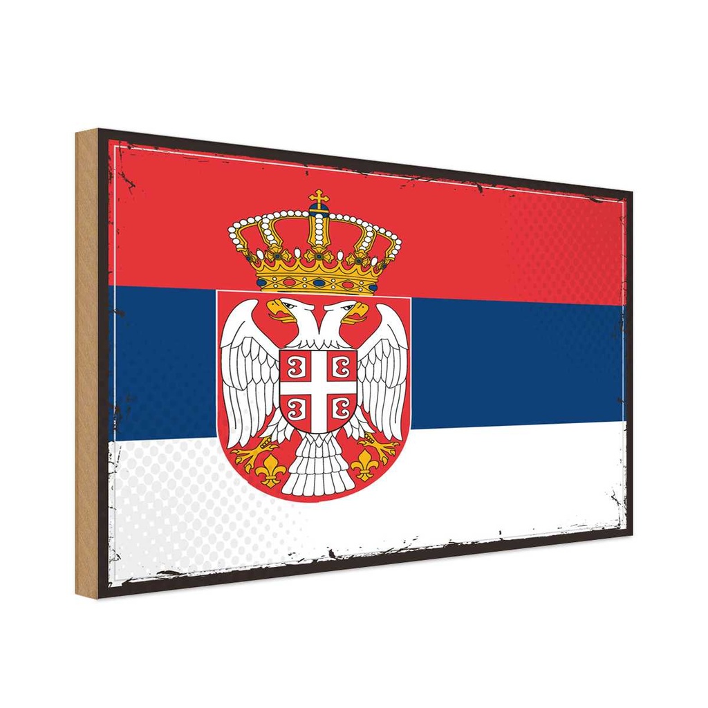 Holzschild 30x40 cm Serbiens Retro Serbia Flagge Fahne Wappen