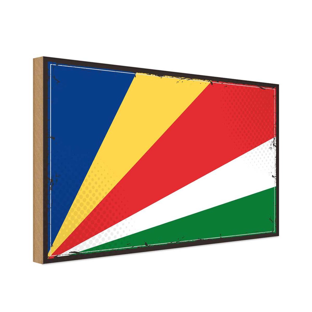 Holzschild 30x40 cm Seychellen Retro Seychelles Flagge Fahne Wappen