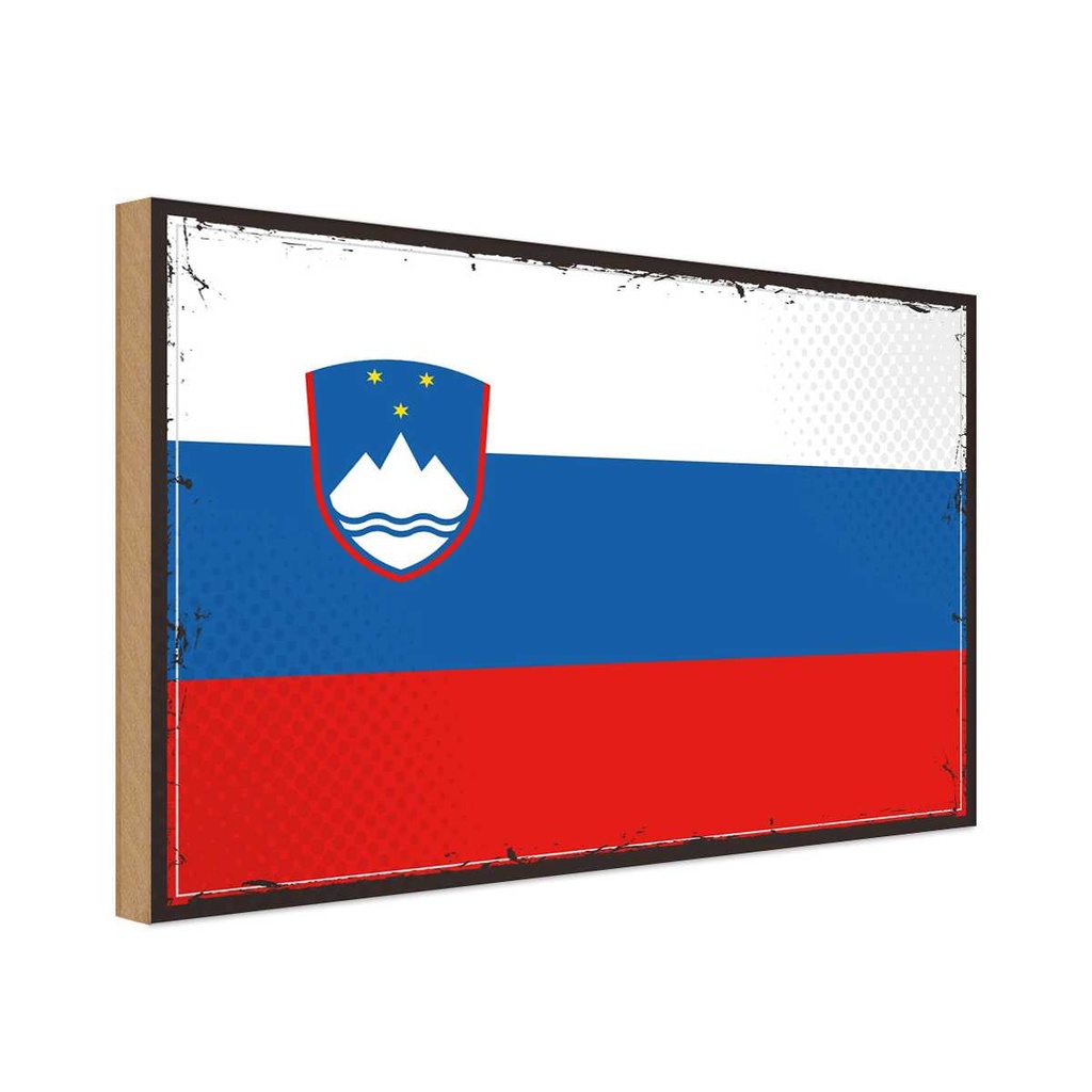 Holzschild 30x40 cm Sloweniens Retro Slovenia Flagge Fahne Wappen
