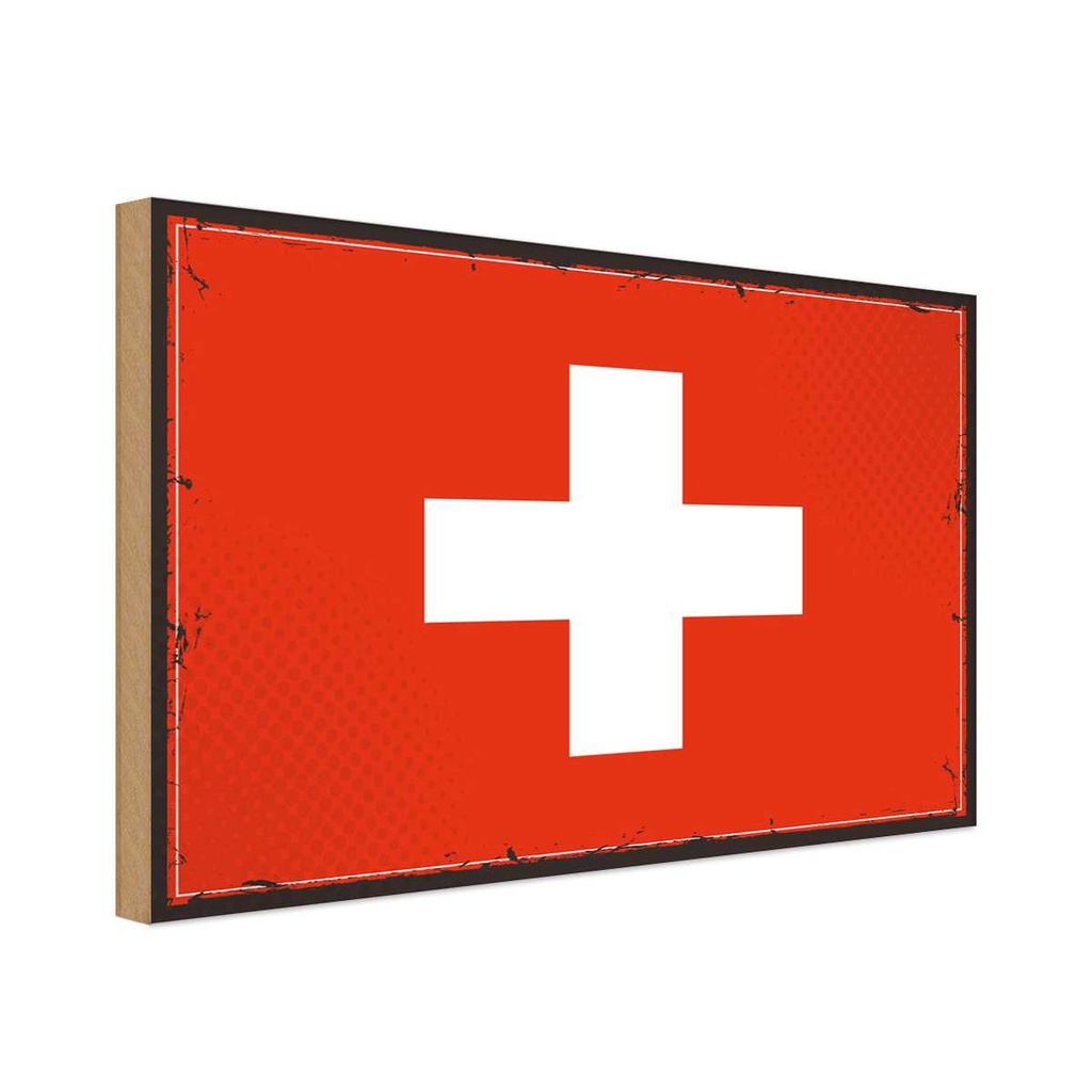 Holzschild 30x40 cm Schweiz Retro Switzerland Flagge Fahne Wappen
