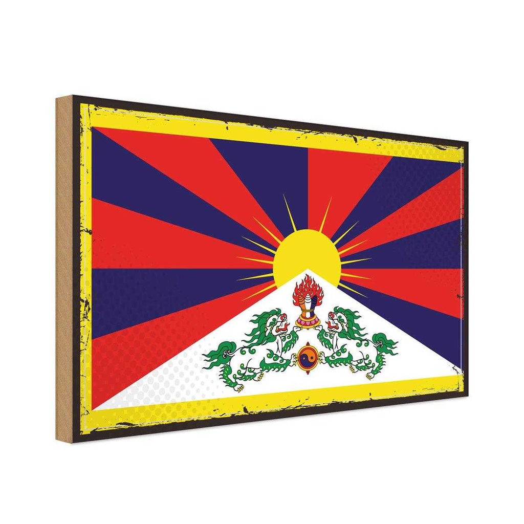 Holzschild 30x40 cm Tibets Retro Tibet Flagge Fahne Wappen
