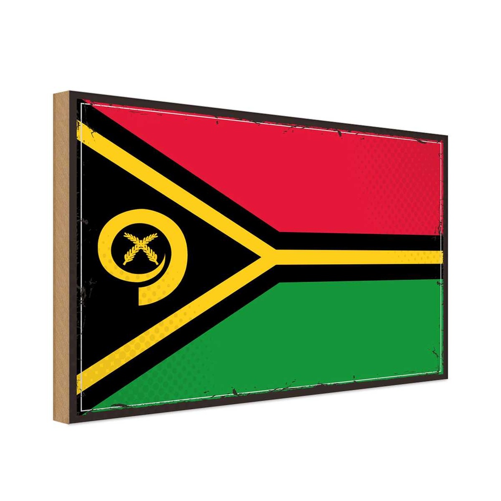 Holzschild 30x40 cm Vanuatus Retro Vanuatu Flagge Fahne Wappen