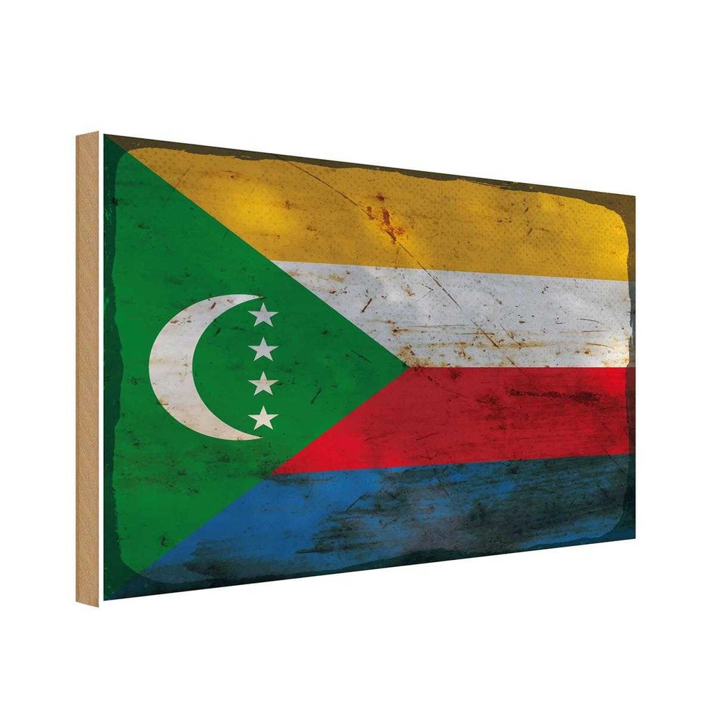 Holzschild 30x40 cm der Komoren Comoros Flagge Fahne Wappen