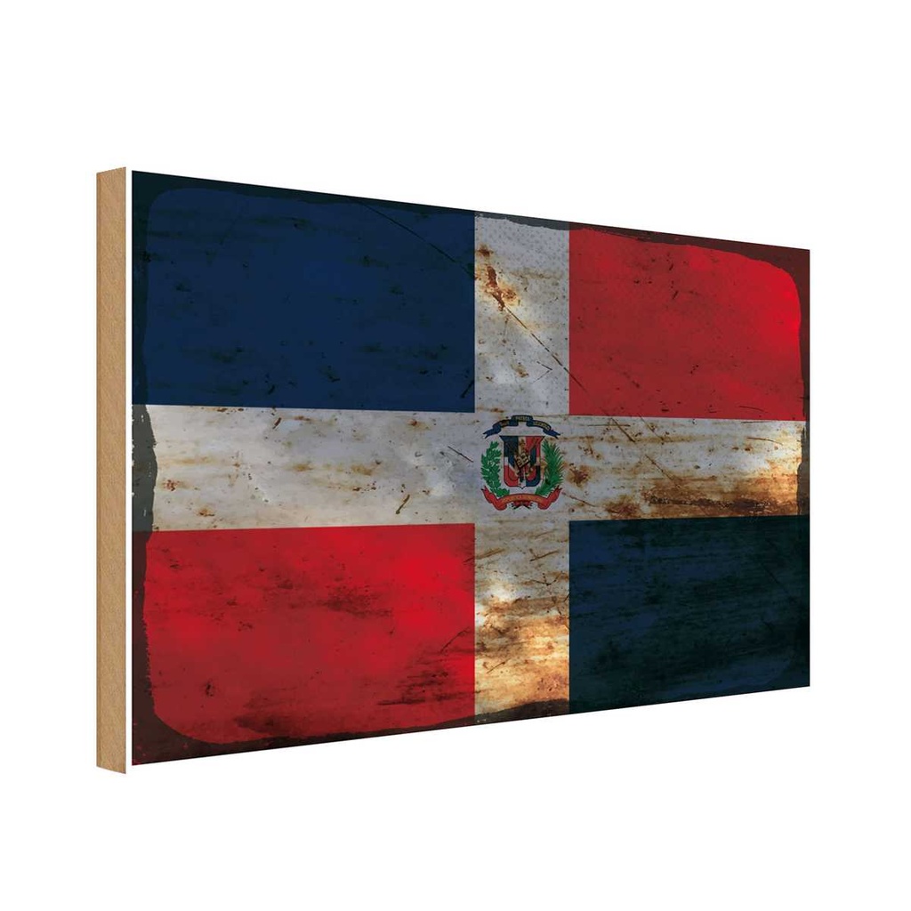 Holzschild 30x40 cm Dominikanische Republik Flagge Fahne Wappen