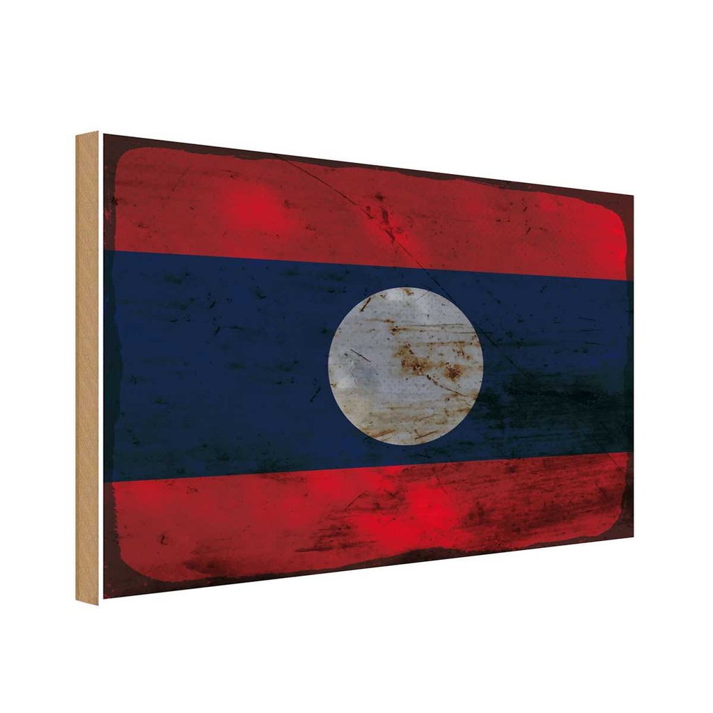 Holzschild 30x40 cm Laos Flagge Fahne Wappen