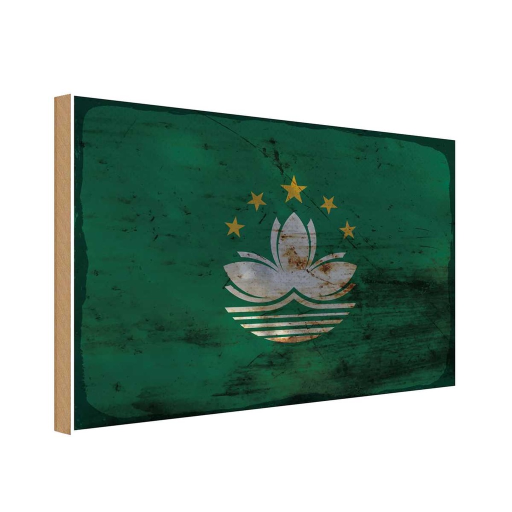Holzschild 30x40 cm Macau Flagge Fahne Wappen