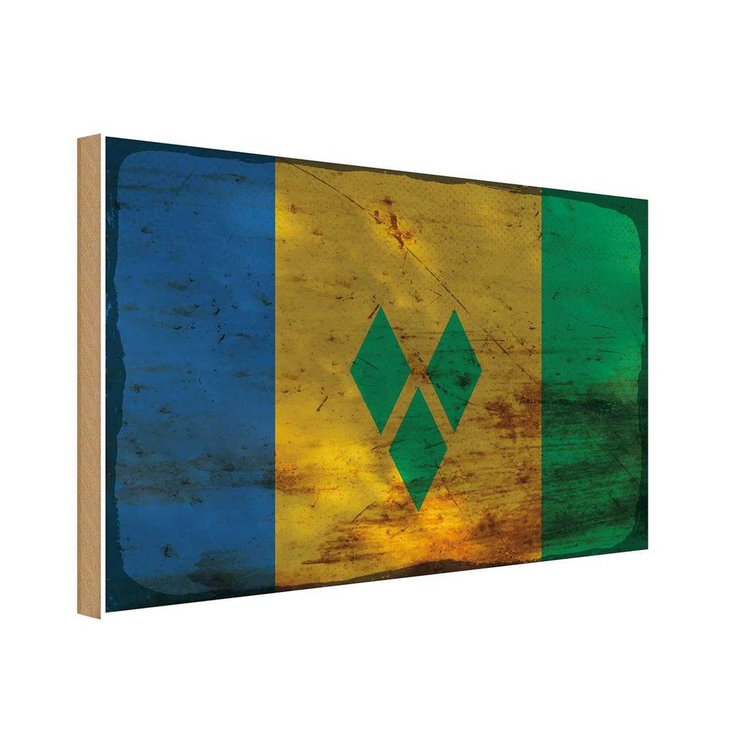 Holzschild 30x40 cm Saint Vincent Grenadinen Flagge Fahne Wappen